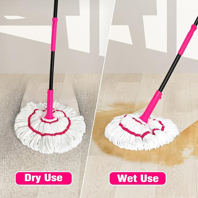 NEWE Self Wringing Twist Mop for Floor Cleaning, Upgraded 18-inch Wide Microfiber Mops, 55 Inches Long Handle Wet Dry Kitchen Easy Squeeze String Mop for Wood, Hardwood, Tile, Marble (Red)