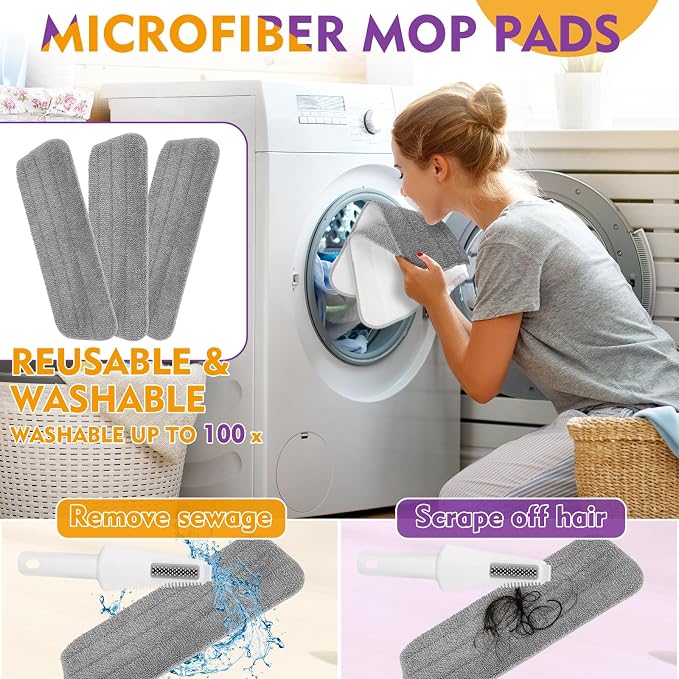 Spray Mop for Hardwood Tile Floor Cleaning with Microfiber Washable Pads | Dry Wet Mops with Sprayer | 800 ml Refillable Bottle | 3 Reusable Mop Pads | Dust Mops for Wood Laminate Vinyl Home Cleaning