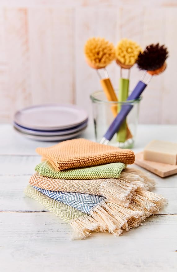 Redecker Dish Brush Set, Silicone Handle – Reed with Tampico & Horsehair Heads – Sustainable Cleaning System, Made in Germany