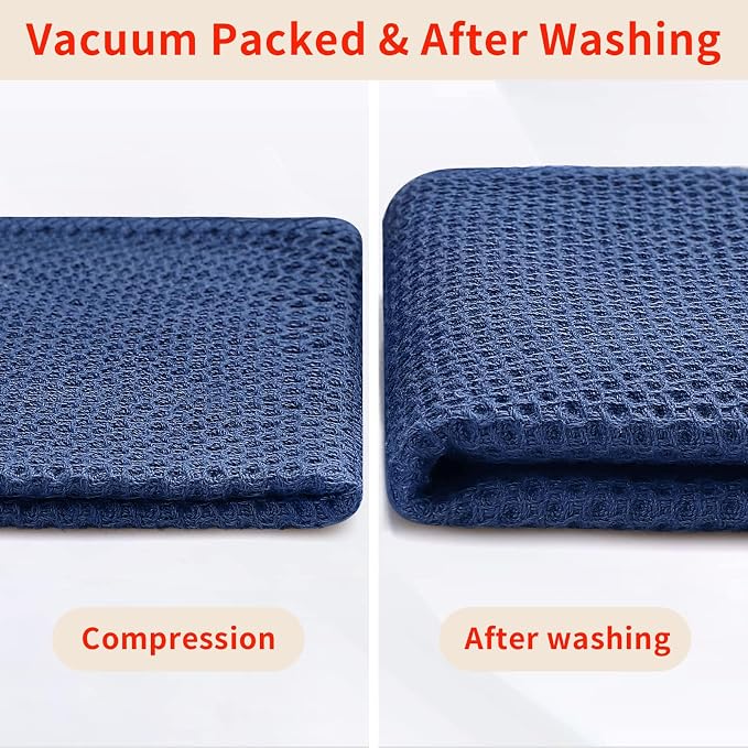 Homaxy 100% Cotton Waffle Weave Kitchen Dish Cloths 12-Pack, Navy Blue | 12 x 12 Inches, Ultra Soft Absorbent Dish Towels, Quick Drying Dish Rags with Hanging Loop