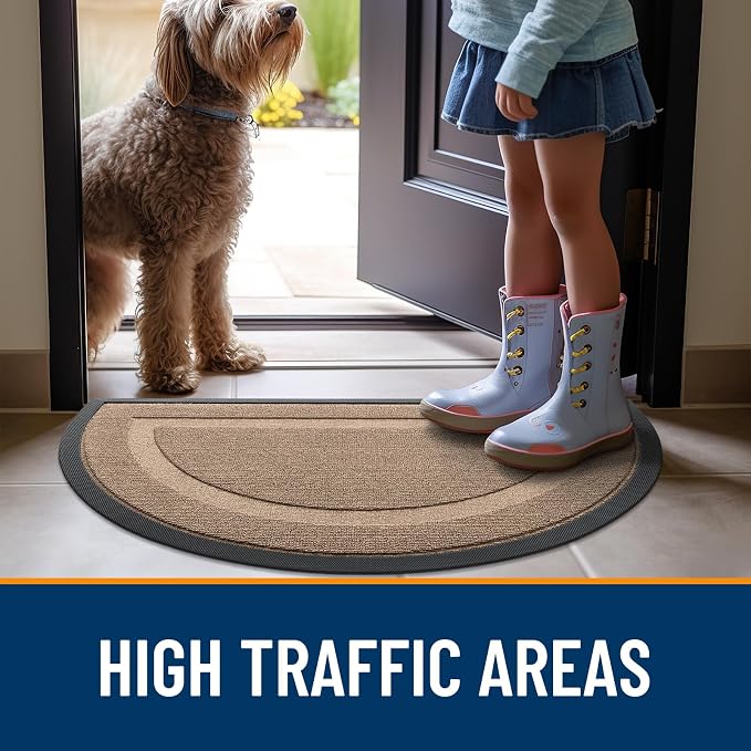 OLANLY Half Circle Front Door Mat Outside 33x21 All-Season Rubber Doormat | Mocha, Absorbent, Heavy-Duty, Stain and Fade Resistant, Waterproof Non-Slip Backing, Low-Profile Indoor Outdoor Entryway Mat