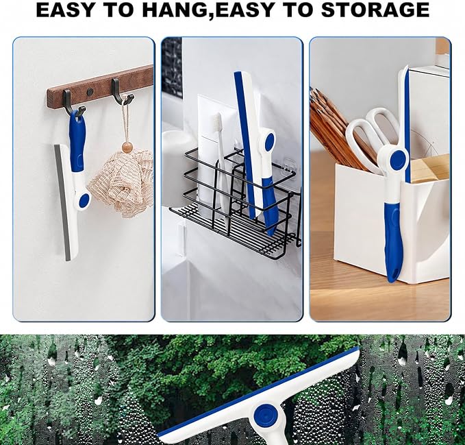 Window Squeegee for Glass Doors,All-Purpose 9.7” Window Cleaning Squeegee, Handheld for Windows, Car Windshields & More,Blue (9.7" Window Squeegee)