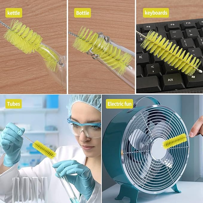 CiaraQ Bottle Cleaning Brushes, 8 Inch Nylon Tube Brush Set, Cleaner for Narrow Neck Bottles Cups with Hook, Set of 10pcs. (Pack of 2)