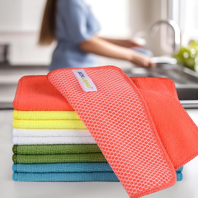 Dish Cloth for Washing Dishes Kitchen Washcloth Cleaning Cloth | 7.87x7.87inch 10pack Kitchen Towels Rags, Microfiber Cleaning Cloths, Wash Cloths with Poly Scour Side,Wholesale, Assorted