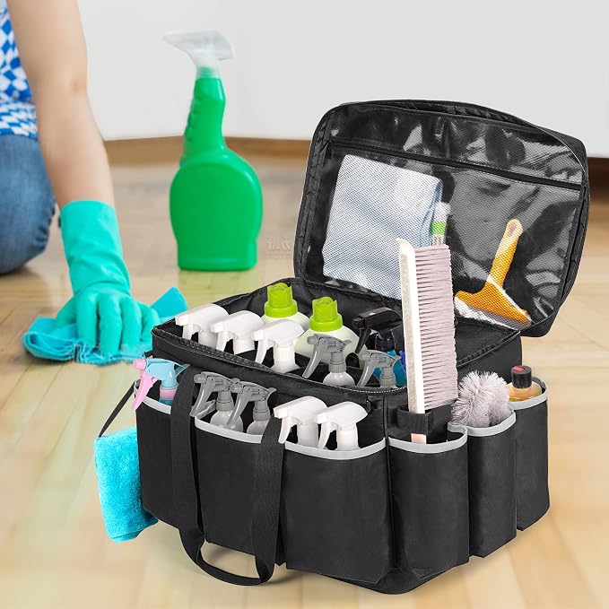 HODRANT Extra-Large Cleaning Caddy with EVA Hard Bottom with Shoulder Strap | High Capacity Cleaning Supplies Organizer for Housekeeping & Home Work, Cleaner Tools Tote Bag, Patent Design