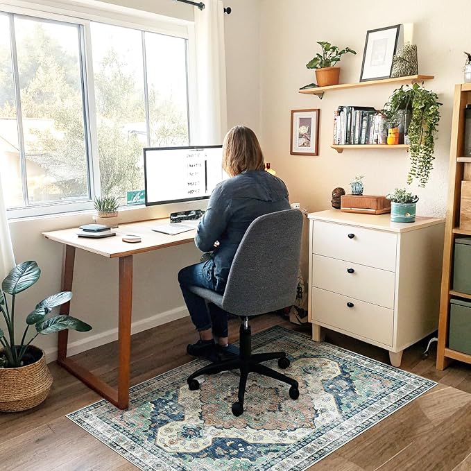 Office Chair Mat for Hardwood Floor&Tile Floor,36"X 48"-Blue Flower | Heavy Duty Desk Chair Mat for Hard Floors,Under Desk Rug for Rolling Computer Chair,Anti Slip,Low Pile Carpet Floor