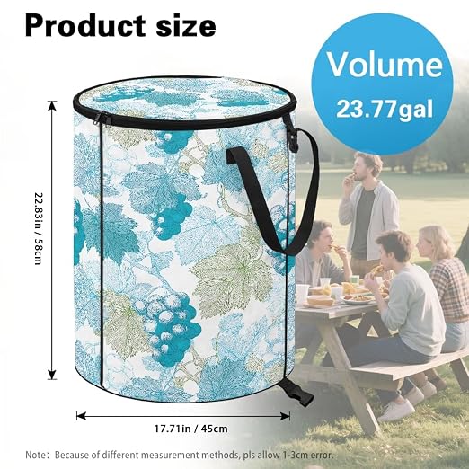 BIGCARJOB Leaves Grape Foldable Trash Can Outside Waste Basket Bin Water Resistant Garbage Bag 22.83x17.71 Recycling Bin Trash Can with Lid and Clip(23 Gallons)