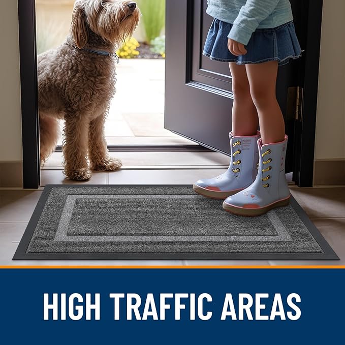 OLANLY Front Door Mat Outside 59x20, All-Season Heavy-Duty Rubber Doormat | Dark Grey, Absorbent, Stain Fade Resistant, Waterproof Non-Slip Backing, Low-Profile Indoor Outdoor Floor Mat for Entryway