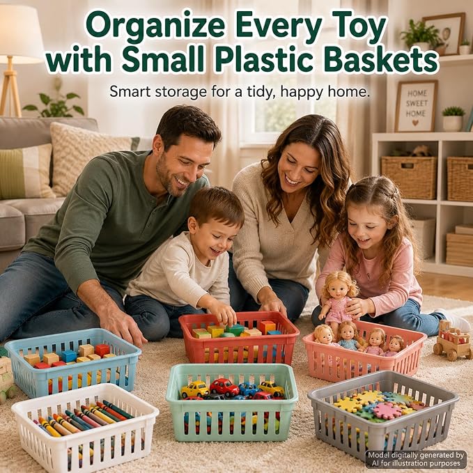 gisgfim 12 Pack Classroom Small Plastic Baskets for Organizing Mini Pencil Crayon Storage Bins Classroom Container Boxes for School Teacher Supplies Home Office Desk 6.1" L X 4.7" W X 2.4" H (Boho)