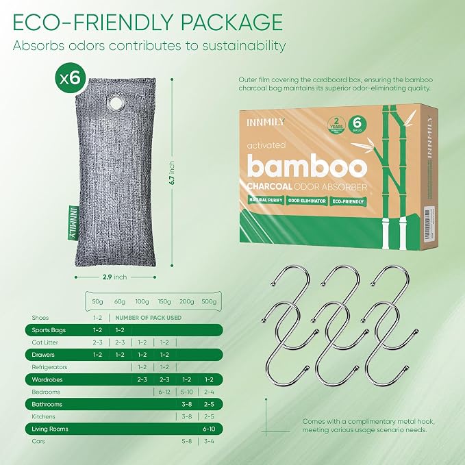 Activated Charcoal Odor Absorber,6 Pack Nature Odor Eliminator for Shoes, Bamboo Charcoal Air Purifying Bags,Shoe Deodorizer and Moisture Absorbers for Fresh Sneakers,Shoe Smell Remover | Bamboo Charcoal Air Purifying Bags,Shoe Deodorizer and Moisture ...