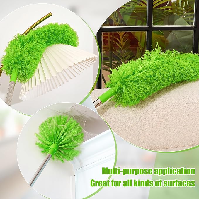 30 Feet High Reach Duster Kit with 2-24 ft Extension Pole High Ceiling Dusting and Window Cleaning Kit with Window Washer & Squeegee, Cobweb Duster, Washable Head for Ceiling Fan(Green)