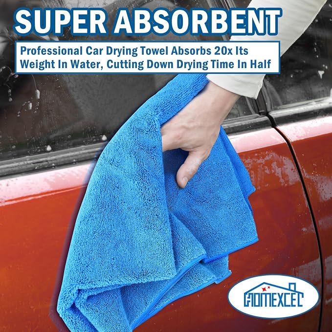 HOMEXCEL Professional Large Microfiber Car Drying Towels 2 Pack, 31" x 24" | Highly Absorbent, Lint Free, Scratch Free, Fast Drying, Absorbent Microfiber Towel for Cars SUVs RVs Trucks Boats, Blue