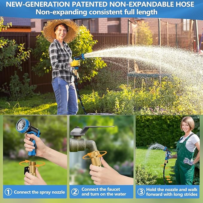 75 FT Non-Expandable Garden Hose, 2026 New Upgraded Flexible Water Hose, Ultra Lightweight Non-Expanding hoses with 10 Function Sprayer, Leak proof, Pressure Resistant for Yard, Outdoor