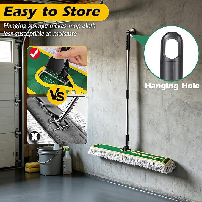42" Commercial Dust Mop for Floor Cleaning, Heavy Duty Industrial Mop | Large Flat Mop with Long Handle, Push Mop with 2 Different Mops Pads, for Hardwood, Tile, Gym, Office, Mall, Warehouse