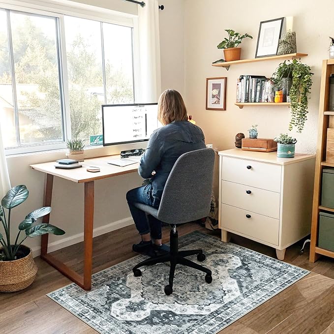 Office Chair Mat for Hardwood Floor&Tile Floor,36"X 48"-Grey Flower | Heavy Duty Desk Chair Mat for Hard Floors,Under Desk Rug for Rolling Computer Chair,Anti Slip,Low Pile Carpet Floor