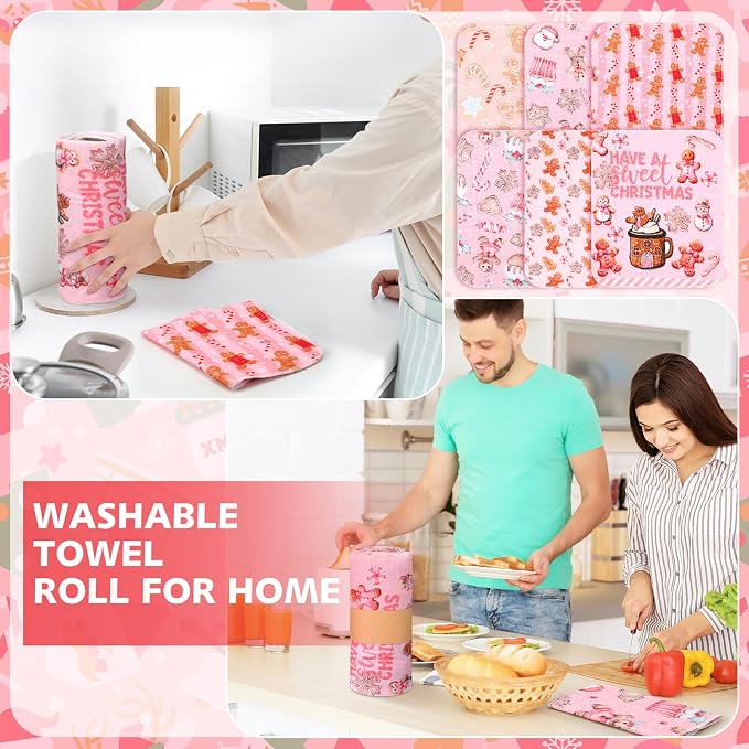 Reusable Kitchen Cloths Cotton Towel, 36 Pack, Pink Gingerbread | Washable 9.84x11.81in, Paperless Towel Rolls Bulk, Cleaning Cloth Napkins for Dishes