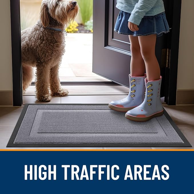 OLANLY Front Door Mat Outside 47x32, All-Season Heavy-Duty Rubber Doormat | Classic Gray, Absorbent, Stain and Fade Resistant, Non-Slip Backing, Low-Profile Indoor Outdoor Floor Mat for Entryway