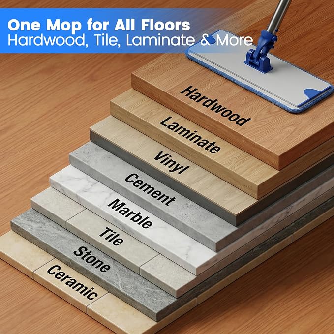 18" Professional Microfiber Mop, Flat Mop with Aluminum Alloy Base&Stainless Steel Handle for Floor Cleaning, Wet Dry Dust Floor Mops for Hardwood, Tile, Laminate