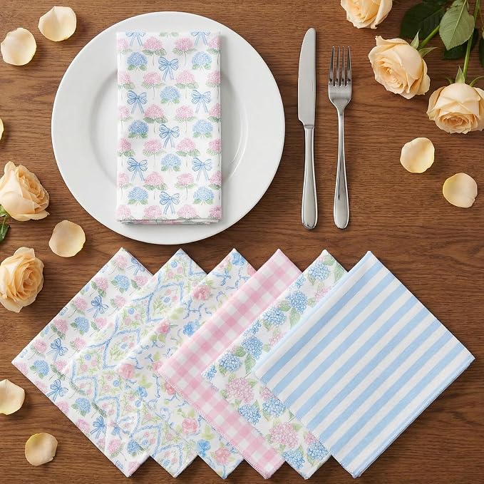 Reusable Kitchen Cloths Cotton Towel, 36 Pack, Pastel Hydrangea | Washable 9.84x11.81in, Paperless Towel Rolls Bulk, Cleaning Cloth Napkins for Dishes