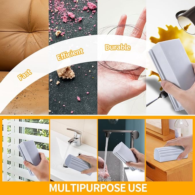 COBETE Damp Clean Duster Sponge,4pack Magic Sponge Eraser,Reusable Damp Dusting Sponge Household Cleaning for Blinds, Glass, Baseboards,Radiators,Window Track Grooves(Grey)