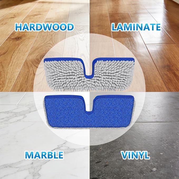 Reusable Mop Pads for Enspoway Dust Mop: Double-Sided Microfiber Refills | Washable Chenille Absorbent Pads Replacement for Hardwood Laminate Kitchen Bathroom Tile Floor Cleaning, Only for B0FRDZDTMP