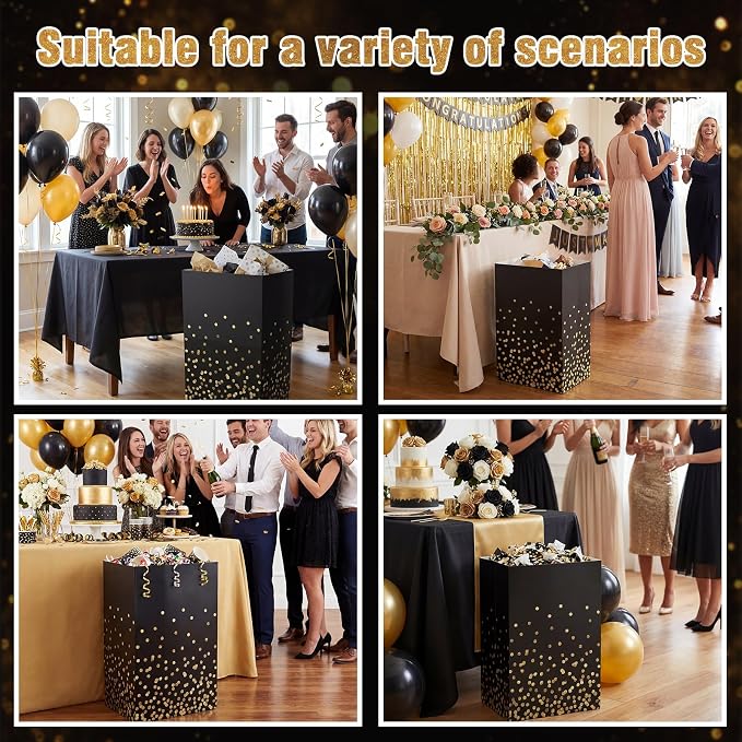 Tinlade 6 Pack 13 Gallon Pop up Trash Cans Black and Gold Disposable Garbage Cans for Party Large Waterproof Trash Can Foldable Bins for Graduation Prom Birthday Anniversary Party Gathering