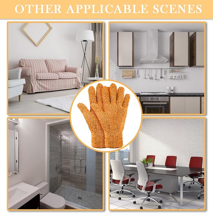 Patelai 3 Pairs Microfiber Dusting Gloves for Plants Leaf, Small | Orange, Brown, Dark Gray,Plant Cleaning Gloves, Reusable Washable Gloves,House Furniture Blinds Dusting