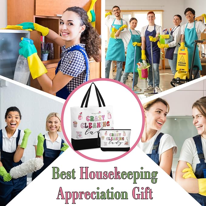 Paterr Housekeeping Gift Tote Bag and Makeup Bag Housekeeper Employee Appreciation Day Gift for Custodian Cleaner