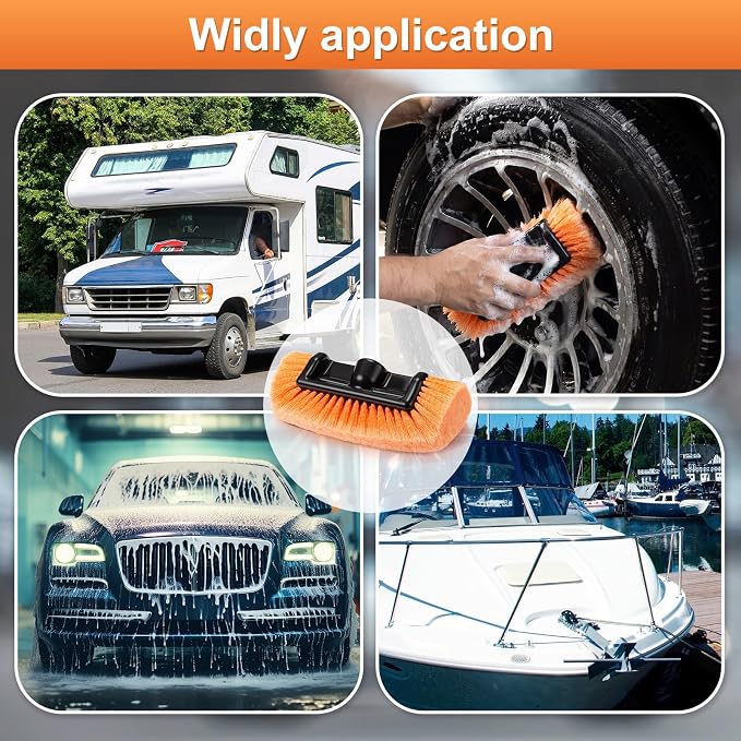 Tanlade 2 Pcs Car Wash Brush Heads Soft Bristle Flow Thru,12 Inch,Orange | Replacement Heads for Exterior Cleaning, Compatible with Auto Truck RV Boat Camper, Gentle Bristles Protect Paint Finish