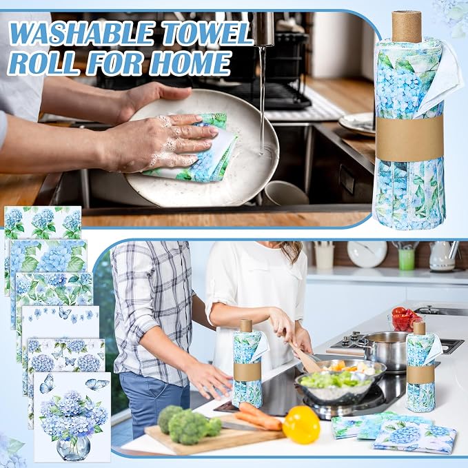 Reusable Kitchen Cloths Cotton Towel, 36 Pack, Hydrangea | Washable 9.84x11.81in, Paperless Towel Rolls Bulk, Cleaning Cloth Napkins for Dishes