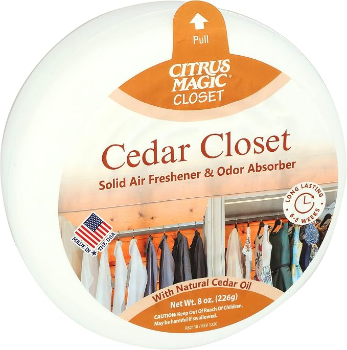 Citrus Magic Closet Solid Air Freshener, Cedar, 8 Ounce, Pack of 3 | Odor Absorber for Closets, Drawers, Laundry Rooms, Bathrooms, Gym Bags & Pet Areas, 24/7 Freshness Up to 45 Days Each