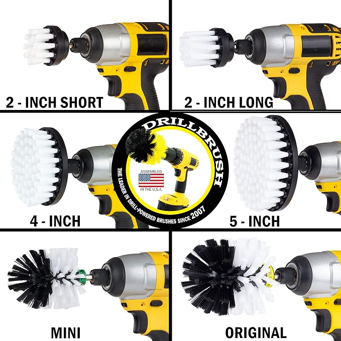 Drill Brush Ultimate Car Wash Kit - Wheel Brush - Car Carpet - Spin Brush | Cleaning Supplies - Truck Accessories - Motorcycle Accessories - Car Mats - Interior Leather, Vinyl, Upholstery, Fabric