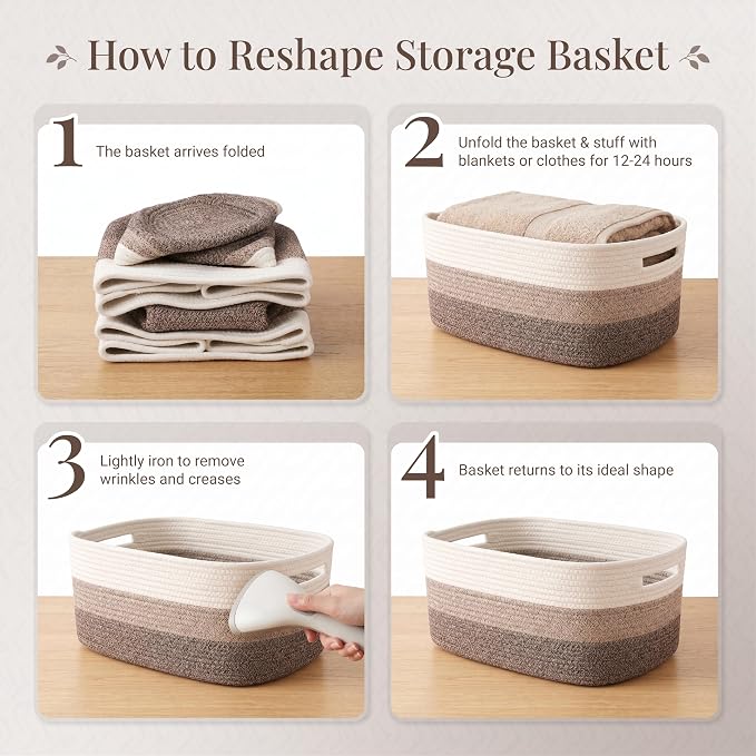 5 Pack Storage Baskets for Shelves, 17"x13"x7.5" & 7"x7"x3.5" | Cotton Rope Woven Baskets for Organizing, 2 Sizes Organizer Bins, Baskets for Shelves, Nursery, Toys, Closets, Laundry & Home