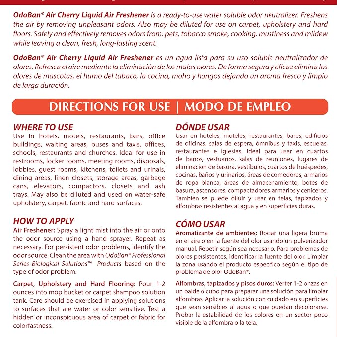 OdoBan Professional Series Ready-to-Use Air Cherry Liquid Air Freshener, Made in the USA, Cherry Scent, 2-Pack, 1 Gallon Each