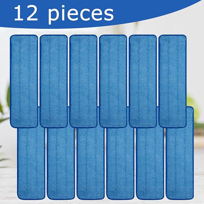12 Pack Replacement Microfiber Pad - Thick - Universal Commercial 17-18 Inch Mop Head- Heavy Duty - Wet & Dry Commercial Cleaning Refills Reusable Mop Refills Fit for Most Microfiber Flat Mop System
