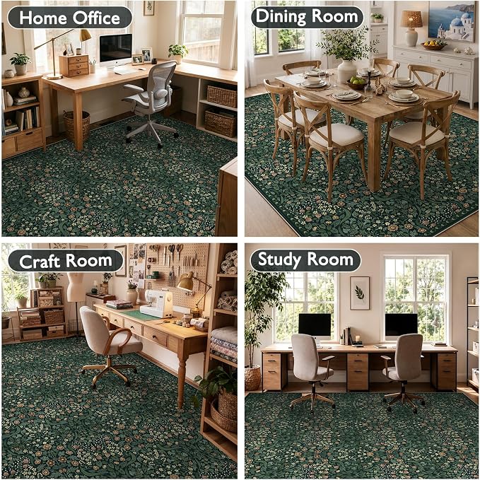 Anidaroel Office Chair Mat for Hardwood Floor/Tile Floor, 8x10 Floral Desk Chair Mat for Hard Floors, Desk Rug Protector for Rolling Computer Gaming Chairs, Anti Slip Machine Wash Low Pile Carpet