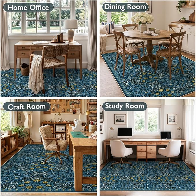 Anidaroel Office Chair Mat for Hardwood Floor/Tile Floor, 5x7 Floral Desk Chair Mat for Hard Floors, Under Desk Rug Protector for Rolling Computer Gaming Chairs, Anti Slip Machine Wash Carpet