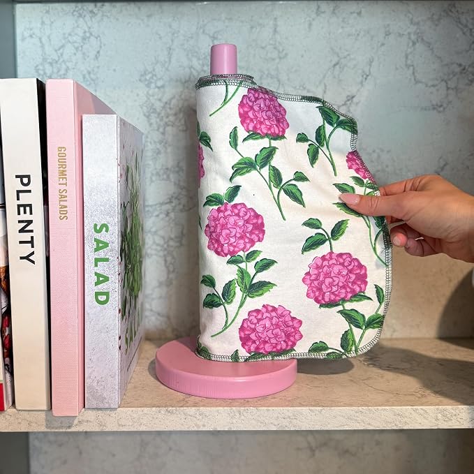 Reusable Paper Towels - 10 PACK - Roll of Washable Cotton Cloth Paper Towels - Paperless Reusable Napkins Cloth Washable - Absorbent + Long Lasting - Zero Waste Products - (Pink Hydrangea)
