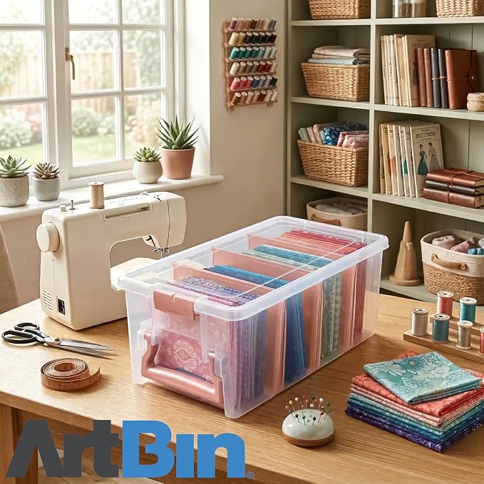 ArtBin Semi Satchel Portable Craft Organizer with 3 Dividers - Clear Plastic Storage Case for Art & Craft Supplies | 3 Removable Dividers, 15.2 x 8 x 6.2 Inches, Secure Latches, Carry Handle, Clear Durable Polypropylene