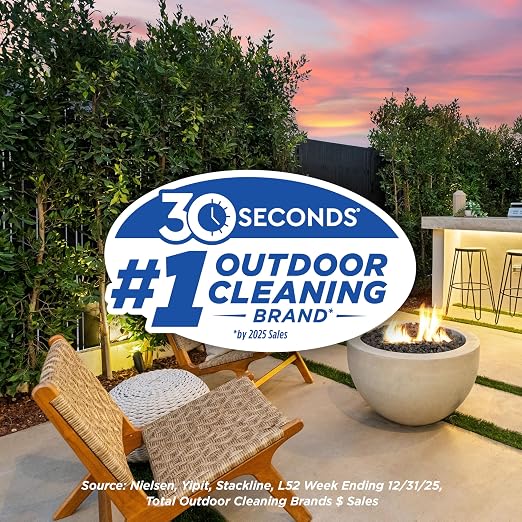 30 Seconds Outdoor Cleaner | Cleans Moss Stains from House, Vinyl Siding, Deck, Patio, Fence - 3 Capped Bottles, 1 Hose End Spray Attachment (64 Fl Oz (Pack of 6)