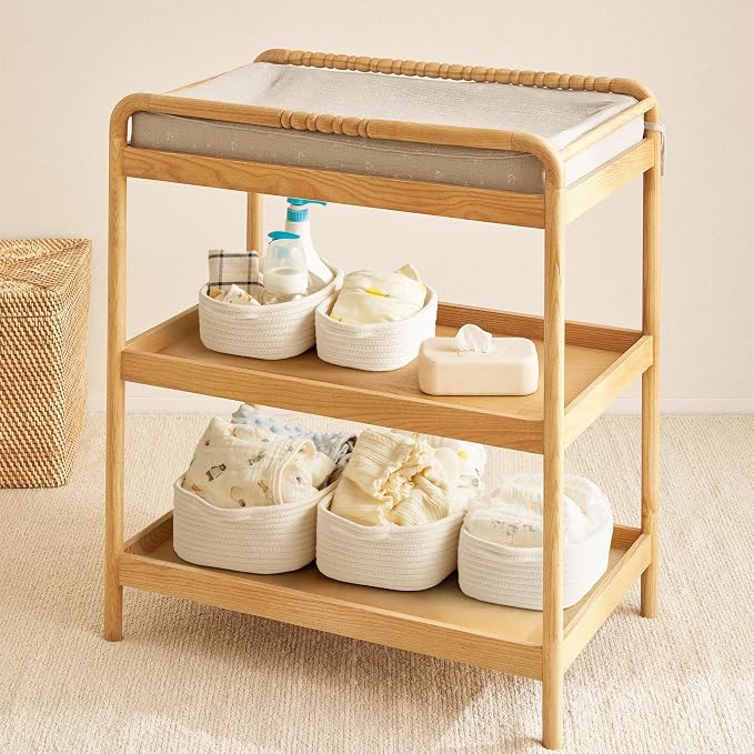Basket Set for Organizing, Woven Rope Storage Baskets for Shelves | Set of 7, Off White | Small Baskets for Montessori, Baby Nursery, Dog Toy, Bathroom, Closet, Entryway | Cute Organizers