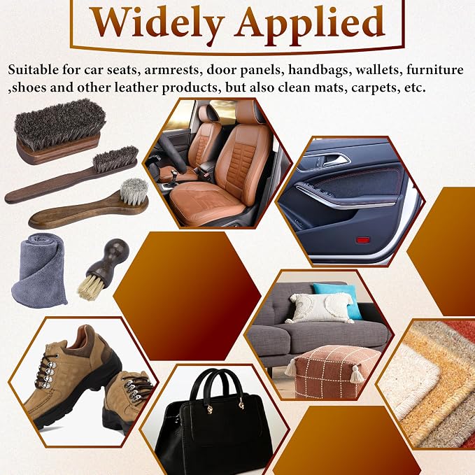 5 PCS Leather Brush Car Detailing, Horse Hair Brush, Car Cleaning Supplies | Car Interior Brush, Carpet Brush for Car Detailing, for Car Accessories Interior, Carpet, Upholstery, Furniture and Shoes
