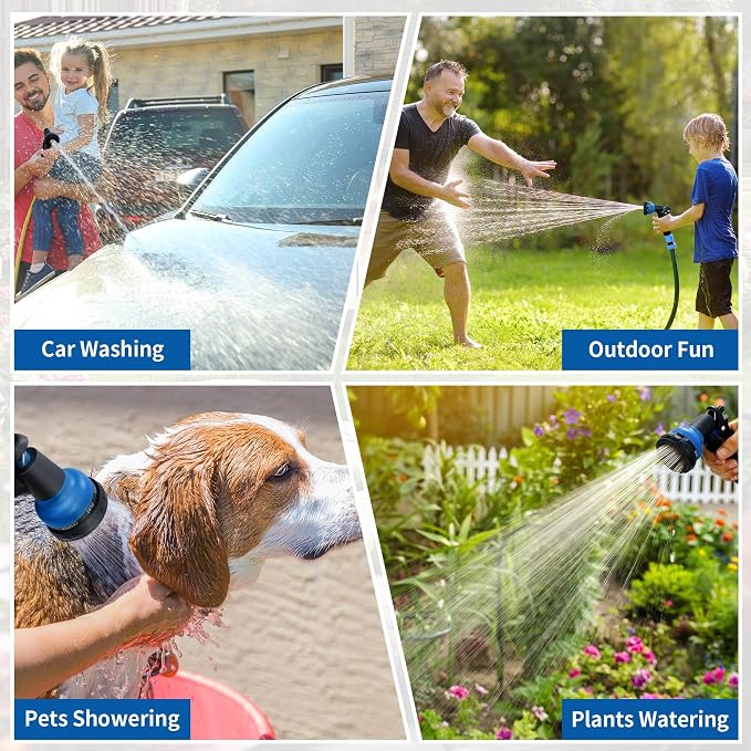 NEXCOVER Garden Hose Nozzle Sprayer - 7 Adjustable Watering Patterns Nozzle for Water Hose, Non-Slip Garden Spray Nozzle for Car Washing, Watering Plants, Pets Showering, Lawns Cleaning, Blue