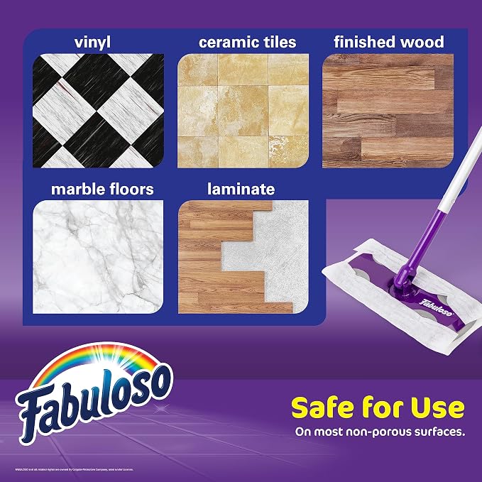 Fabuloso Dry and Wet Sweeper, 2-in-1 Floor Dust Mop for Dry Sweeping and Light Wet Mopping, Lightweight Aluminum Handle, Swivel Low-Profile Head, Bonus 12 Dry Pads Included - 12 Pack