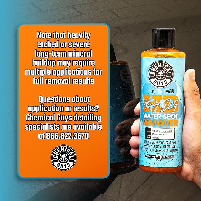 Chemical Guys, Heavy Duty Water Spot Remover Gel for Glass & Paint, 16 oz | Thick gel clings to glass and panels to tackle hard water stains and mineral marks, prepping for wax or ceramic