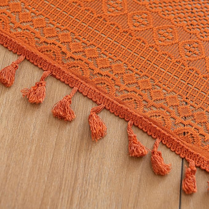 Sutuo Home Boho Curtains 72 inches Long for Bedroom Living Room, Crochet Country Lace Sheer Bohemian Hollow Knitted with Tassels,Window Treatment Drapes, Rod Pocket 1 Panel 59" W x 72" L,Burnt Orange