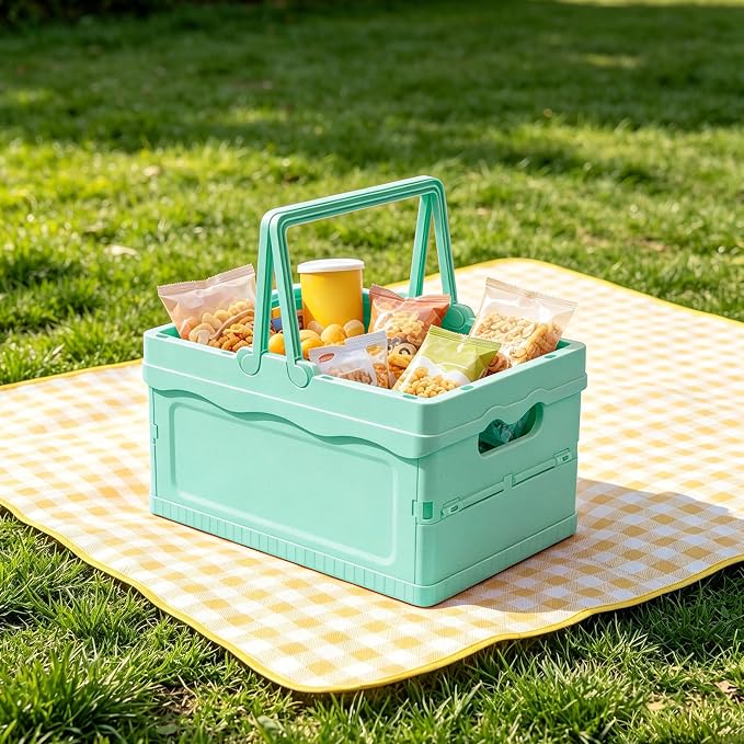 Foldable Small Plastic Baskets with Lids and Handles for Organizing,Collapsible Storage Crates, Stackable Bins for Home Kitchen Bedroom Bathroom Office (Blue, 12 * 8 * 7)