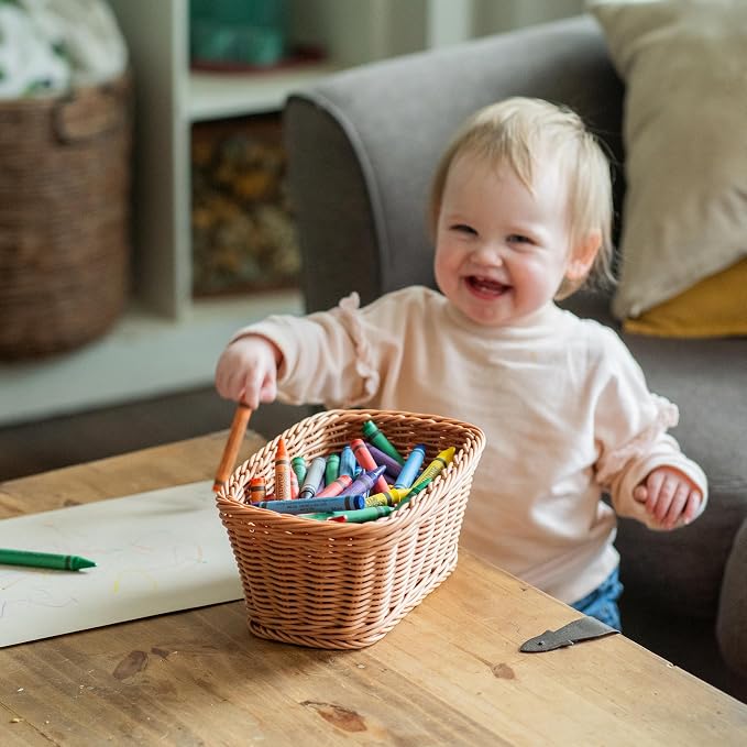 Constructive Playthings Plastic Wicker Woven Storage Baskets, Set of 3 | Nested baskets, Set of 3 for storage, gift baskets or organizing, woven for sturdyiness, washable plastic