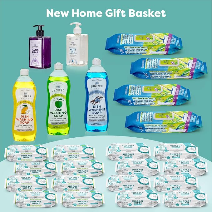 Juniper CLEAN, Luxury Cleaning, Supplies Kit, All In One Household Cleaning Essentials Set with Surface-Floor-Hand Cleaners, Laundry Detergent, Dish Soap, Nice Gift for New Homeowners