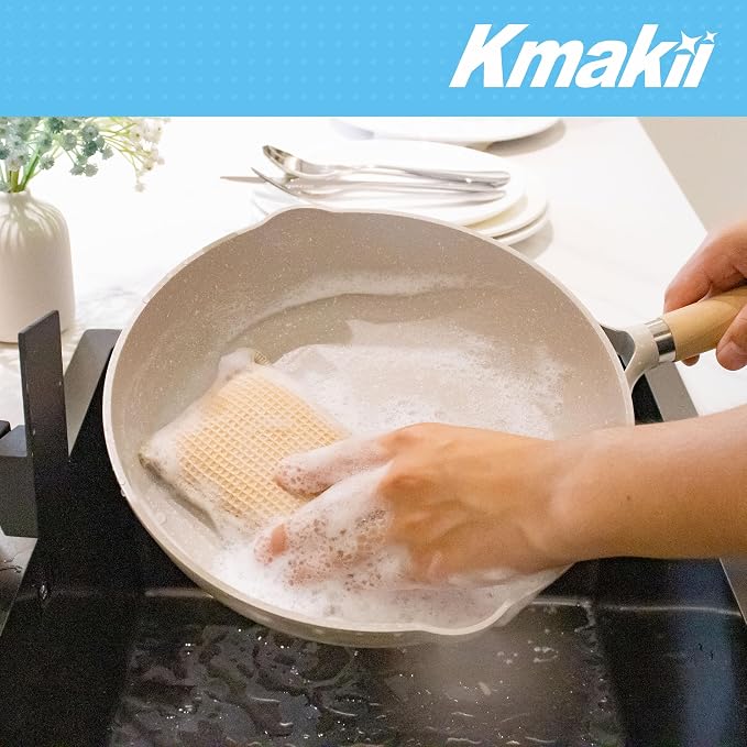KMAKII Bamboo Kitchen Sponges Dish Sponges Natural Cleaning Sponges Beige 6 Pack